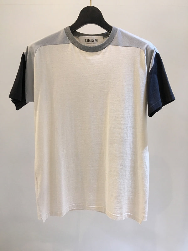 QBISM / PATCHWORK RAGLAN SLEEVE T-SHIRT / NATURAL-MULTI