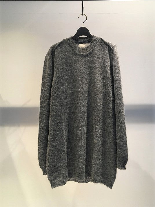 MARC POINT / RAW EDGE LONG CREW NECK KNIT / GREY