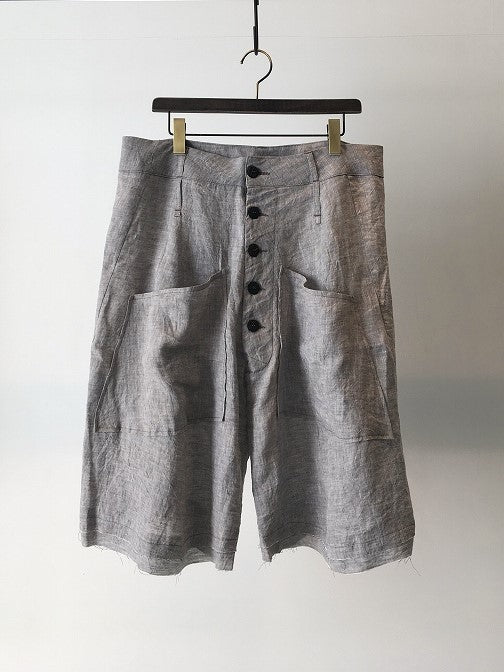 MARC POINT / WIDE LINEN SHORTS / L-GREY