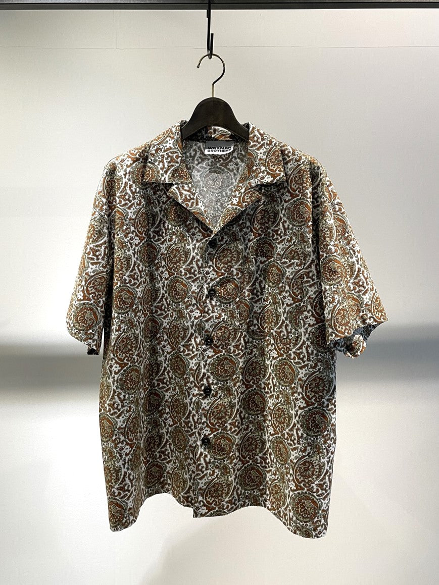 WAXMAN BROTHERS / OPEN COLLAR SHIRT SHORT SLEEVE / WHT×BWN
