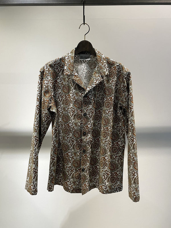 WAXMAN BROTHERS / OPEN COLLAR SHIRT / WHT×BWN