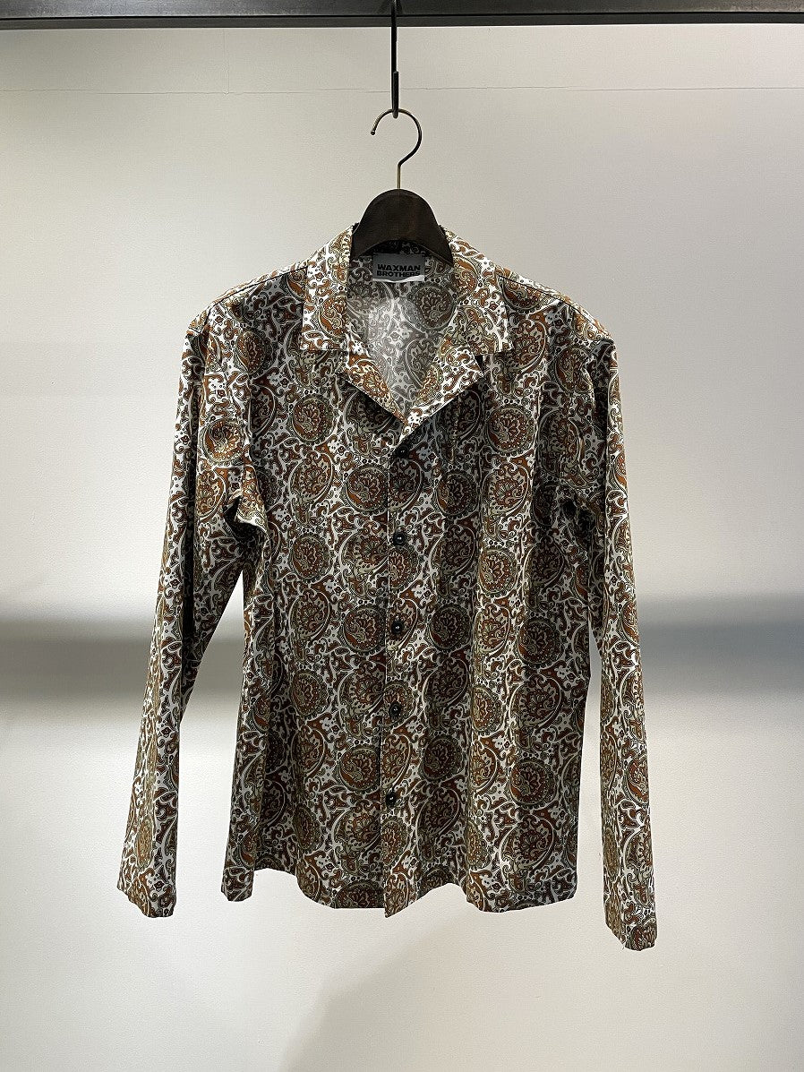 WAXMAN BROTHERS / OPEN COLLAR SHIRT / WHT×BWN
