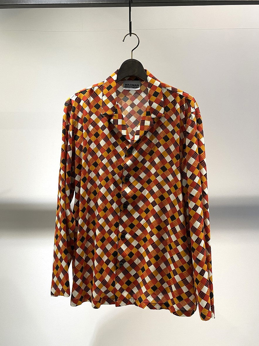 WAXMAN BROTHERS / OPEN COLLAR SHIRT / WHT×ORG