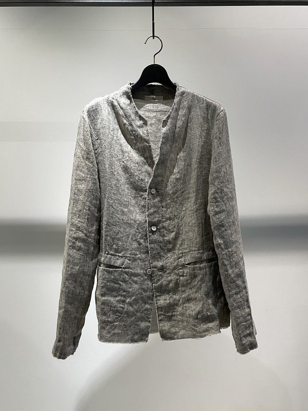 DAUB / RAW EDGE LINEN CARDIGAN / LIGHT GREY
