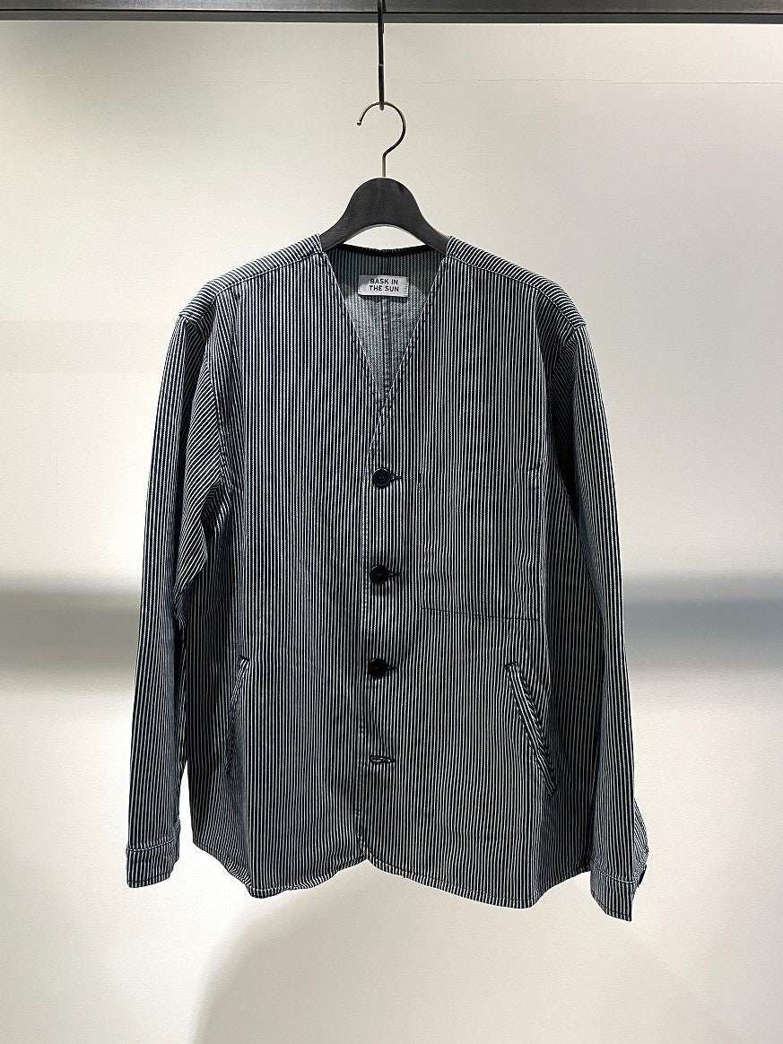 BASK IN THE SUN / NO COLLAR WORK JACKET / STRIPE