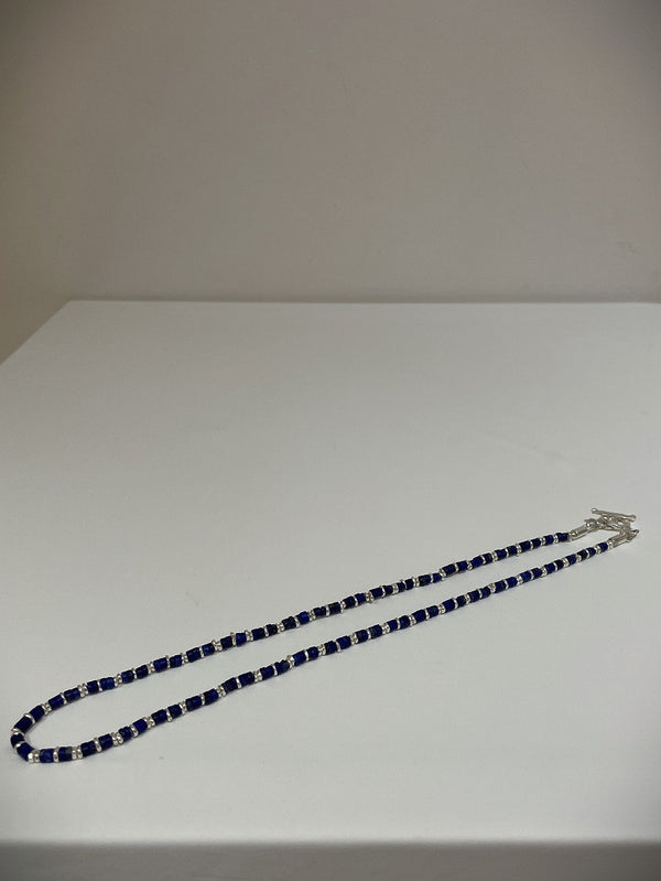 HILL TRIBE JEWELRY / SILVER BEADS NECKLACE + LAPIS LAZULI