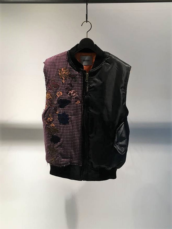 UNPACKED / NYLON BOMBER EMBROIDERED VEST / BLACK