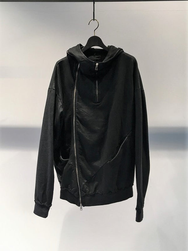 LA HAINE INSIDE US / ASYMMETRIC ZIP UP HOODIE / BLACK　