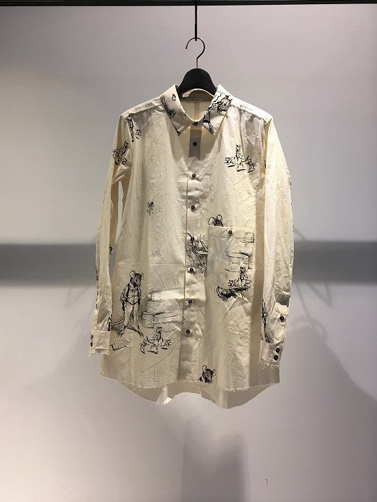 Aleksandr Manamis Shirt (NATURAL) サイズ4 ALEKSANDR MANAMIS / LONG SLEEVE SHIRT BIRD / NATURAL